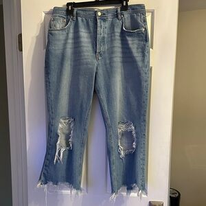 Free People Light Blue Distressed Ankle Jeans